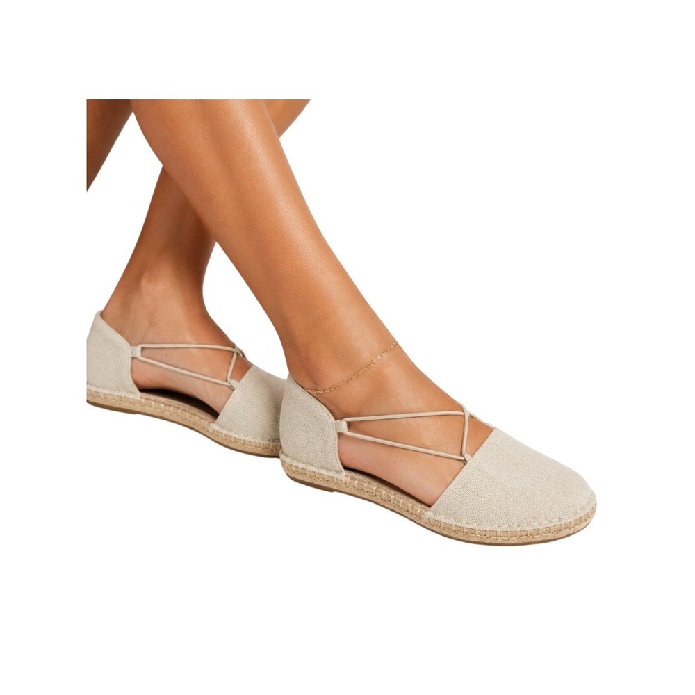 Eileen Fisher Espadrille Flats Women 8 Beige Linen Strappy D'Orsay Sandals